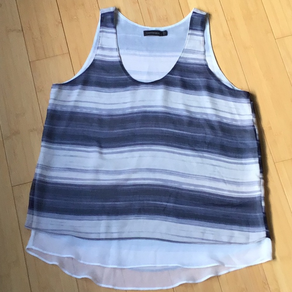 Sheer layered striped sleeves tank blouse